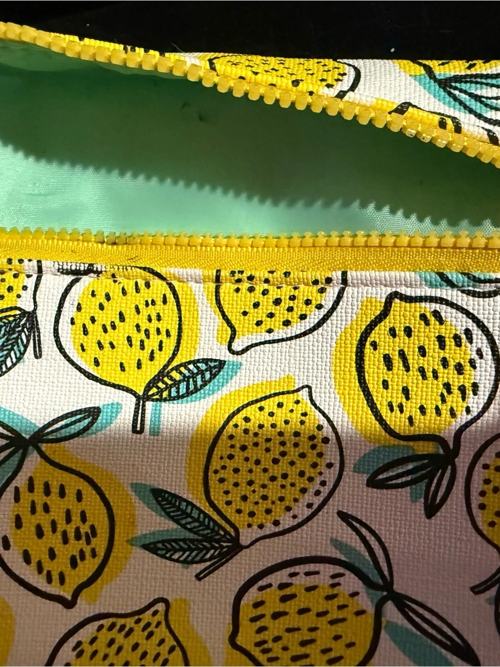 ipsy Lemon Print Cosmetic Bag in Yellow, White, Teal, Black